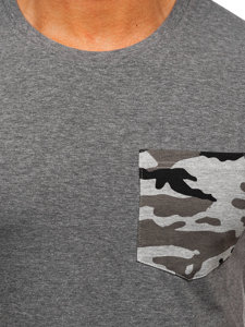 Bolf Herren T-Shirt mit Tasche mit Motiv Camo Schwarzgrau   8T85