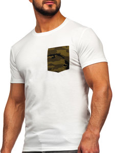 Bolf Herren T-Shirt mit Tasche mit Motiv Camo Weiß-Grün  8T85