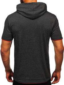 Bolf Herren T-Shirt ohne Motiv mit Kapuze Anthrazit-Rot  08