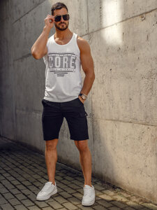 Bolf Herren Tank Top Boxing T-Shirt mit Motiv Weiß  14840A