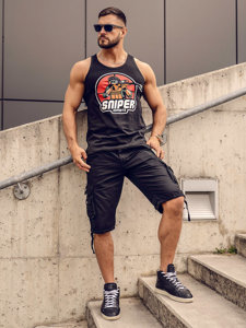 Bolf Herren Tank Top mit Motiv Schwarz  143030A