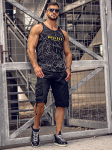 Bolf Herren Tank Top mit Motiv Schwarz  14845A