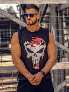 Bolf Herren Tank Top mit Motiv Schwarz-Rot  14822A