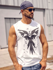 Bolf Herren Tank Top mit Motiv Weiß  14804A