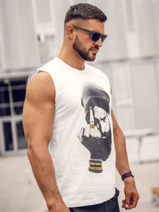 Bolf Herren Tank Top mit Motiv Weiß  14812A