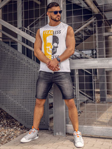 Bolf Herren Tank Top mit Motiv Weiß  14819A