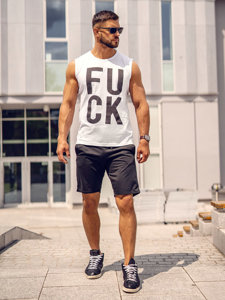 Bolf Herren Tank Top mit Motiv Weiß  14820A