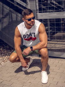 Bolf Herren Tank Top mit Motiv Weiß 14827A