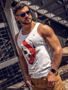 Bolf Herren Tank Top mit Motiv Weiß 14847A