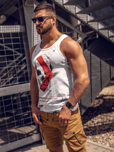 Bolf Herren Tank Top mit Motiv Weiß 14847A