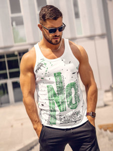 Bolf Herren Tank Top mit Motiv Weiß  14852A