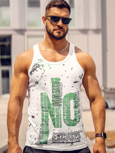 Bolf Herren Tank Top mit Motiv Weiß  14852A