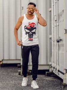 Bolf Herren Tank Top mit Motiv Weiß-Rot  14849A