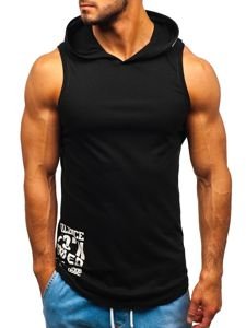 Bolf Herren Tank Top mit Motiv und Kapuze Schwarz  1285