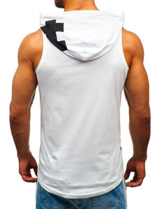 Bolf Herren Tank Top mit Motiv und Kapuze Weiß  1285