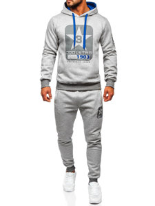 Bolf Herren Trainingsanzug mit Kapuze Sport Set Zweileiler Grau  8C59