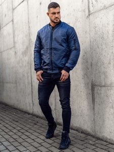 Bolf Herren Übergangsjacke Bomberjacke Dunkelblau  AK95A