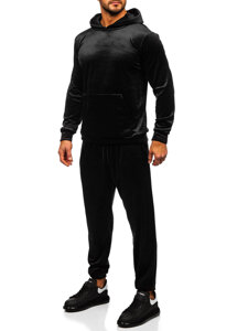 Bolf Herren Velours Freizeitanzug Sport Set Zweileiler mit Kapuze Schwarz  0002A