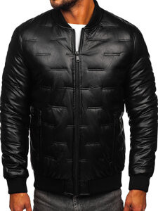 Bolf Herren Warme Kunstlederjacke Gepolsterte Winterjacke Bomberjacke Schwarz  11Z8099