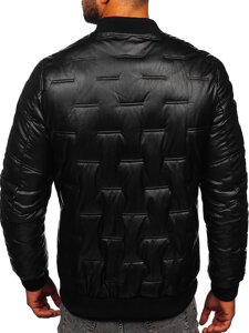 Bolf Herren Warme Kunstlederjacke Gepolsterte Winterjacke Bomberjacke Schwarz  11Z8099