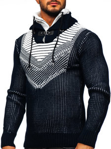 Bolf Herren Warmer Pullover mit Stehkragen Dunkelblau  2027