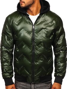 Bolf Herren Winterjacke Bomberjacke mit Kapuze Grün  6590