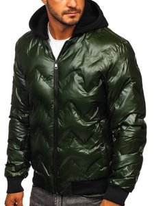 Bolf Herren Winterjacke Bomberjacke mit Kapuze Grün  6590