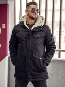 Bolf Herren Winterjacke Parka Schwarz parka  22M318A