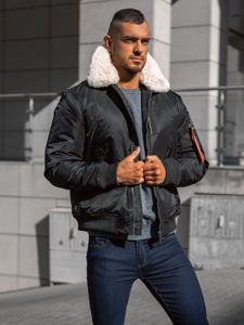 Bolf Herren Winterjacke Pilotenjacke Schwarz  1787