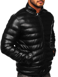 Bolf Herren Winterjacke Steppjacke aus Kunstleder Schwarz  0021