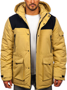 Bolf Herren Winterjacke mit Kapuze Beige 22M322