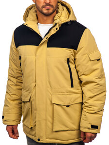 Bolf Herren Winterjacke mit Kapuze Beige 22M322