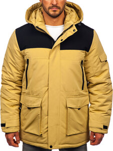 Bolf Herren Winterjacke mit Kapuze Beige 22M322