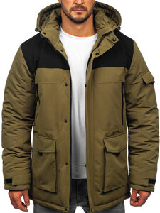 Bolf Herren Winterjacke mit Kapuze Khaki  22M322