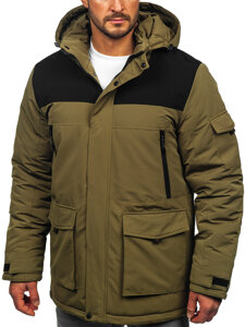 Bolf Herren Winterjacke mit Kapuze Khaki  22M322