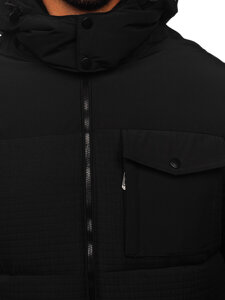 Bolf Herren Winterjacke mit Kapuze Schwarz 19M1292