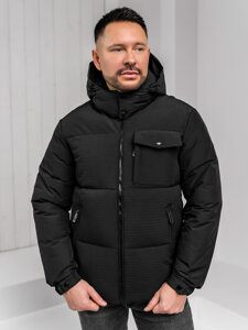 Bolf Herren Winterjacke mit Kapuze Schwarz 19M1292A1