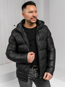 Bolf Herren Winterjacke mit Kapuze Schwarz22M327A1