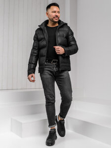 Bolf Herren Winterjacke mit Kapuze Schwarz22M327A1