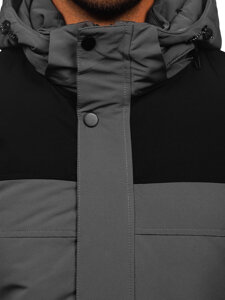 Bolf Herren Winterjacke mit Kapuze Schwarzgrau  22M322