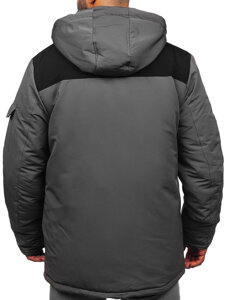 Bolf Herren Winterjacke mit Kapuze Schwarzgrau  22M322