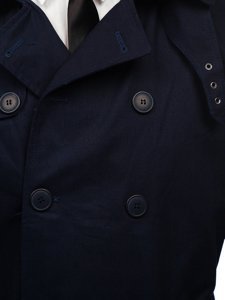 Bolf Herren Zweireihiger Mantel Trenchcoat mit Stehkragen und Gürtel Dunkelblau  5569