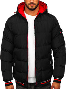 Bolf Herren Zweiseitige Gepolsterte Winterjacke Schwarz-Rot  7410