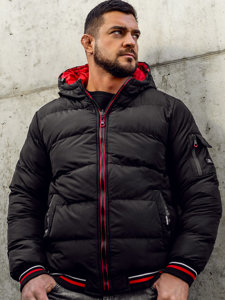 Bolf Herren Zweiseitige Gepolsterte Winterjacke Schwarz-Rot  7410