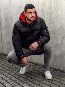 Bolf Herren Zweiseitige Gepolsterte Winterjacke Schwarz-Rot  7410