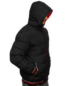 Bolf Herren Zweiseitige Gepolsterte Winterjacke Schwarz-Rot  7410