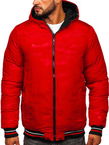 Bolf Herren Zweiseitige Gepolsterte Winterjacke Schwarz-Rot  7410