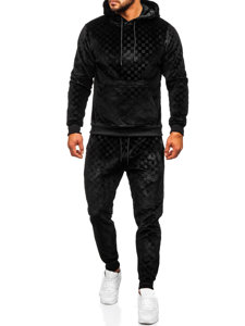 Bolf Herren Zweiteiler Sport Set mit Kapuze Velours Schwarz  3A82-A