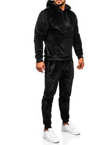 Bolf Herren Zweiteiler Sport Set mit Kapuze Velours Schwarz  3A82-A