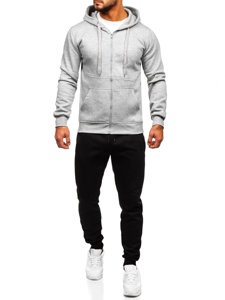 Bolf Herren Zweiteiler Trainingsanzug mit Kapuzenpullover Grau  D004